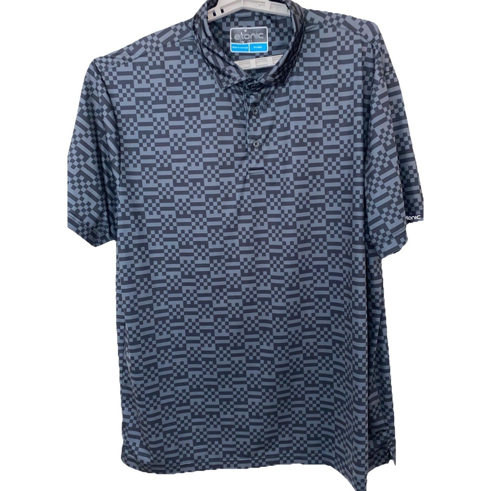 Etonic Golf Polo Mens XL Geo All Over Print Performance Stretch Shirt Gray Black
